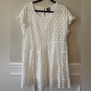 ARULA White Mini Dress with Subtle Floral Design